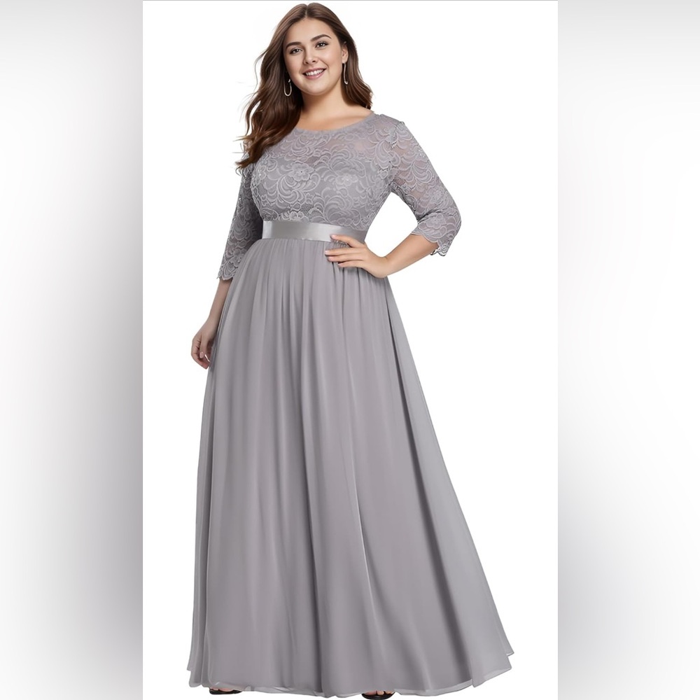 Ever Pretty Gray Lace Long Sleeve Dress